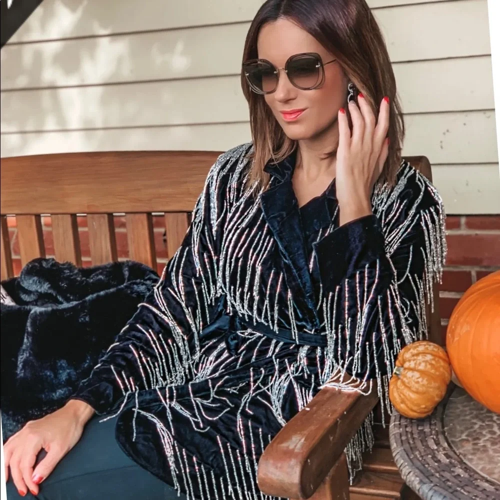 ASOS edition velvet beaded fringe blazer - Picture 4 of 8